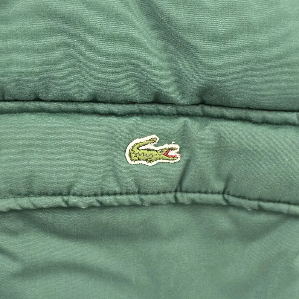 Vintage Lacoste Puffer Vest Mens Medium Green 90s Revirsible Full Zip Snap